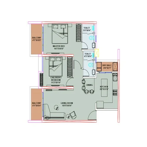 Nancy Hills View Baner 2BHK Floor Plan Image