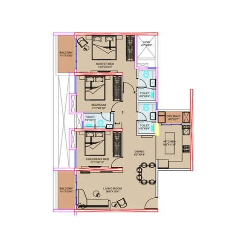 Nancy Hills View Baner 3BHK Floor Plan Image